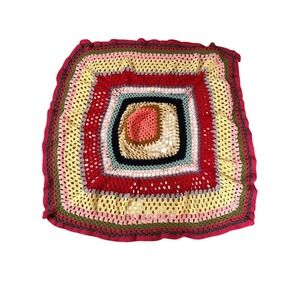 Vintage Handmade Crochet Square Tablecloth Multi Color Boho Granny Square 30x30